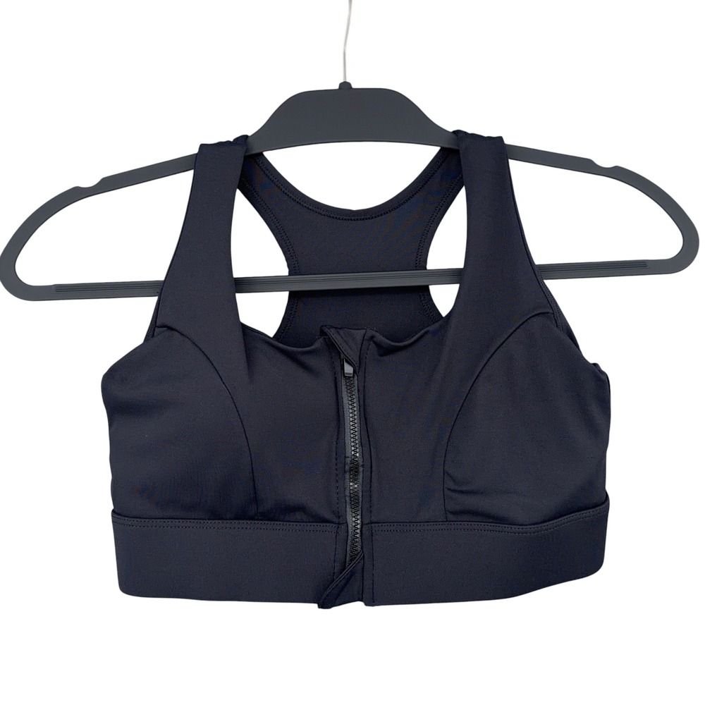 Dazy Womens Black Front Zip Racerback‎ High Impact Sports Bra Size M Activewear